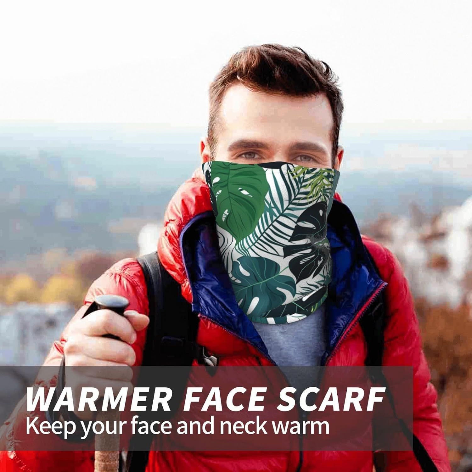 Winter Neck Warmer for Men Women, Tropical leaves pattern Neck Gaiter UV Sun Protection Face Mask Windproof Cold Weather Face Cover Thermal Ski Mask Scarf for Outdoor Sports Bandana