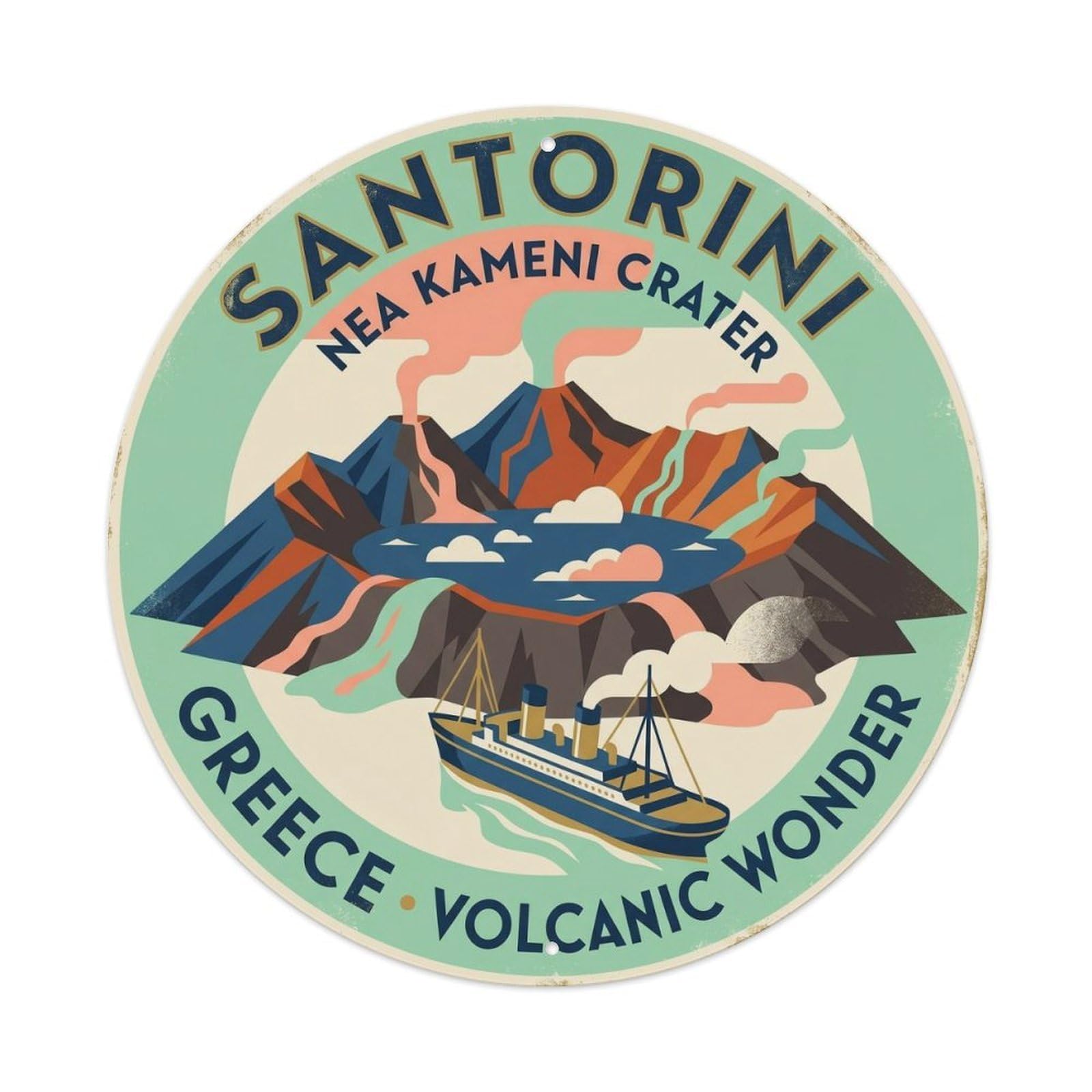 Nea Kameni Crater Santorini Greece Travel Island Metal Tin Sign