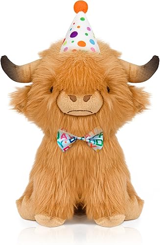 Peluche de vaca escocesa Highland, peluche realista de ganado, juguete de peluche, 10 pulgadasmarrón