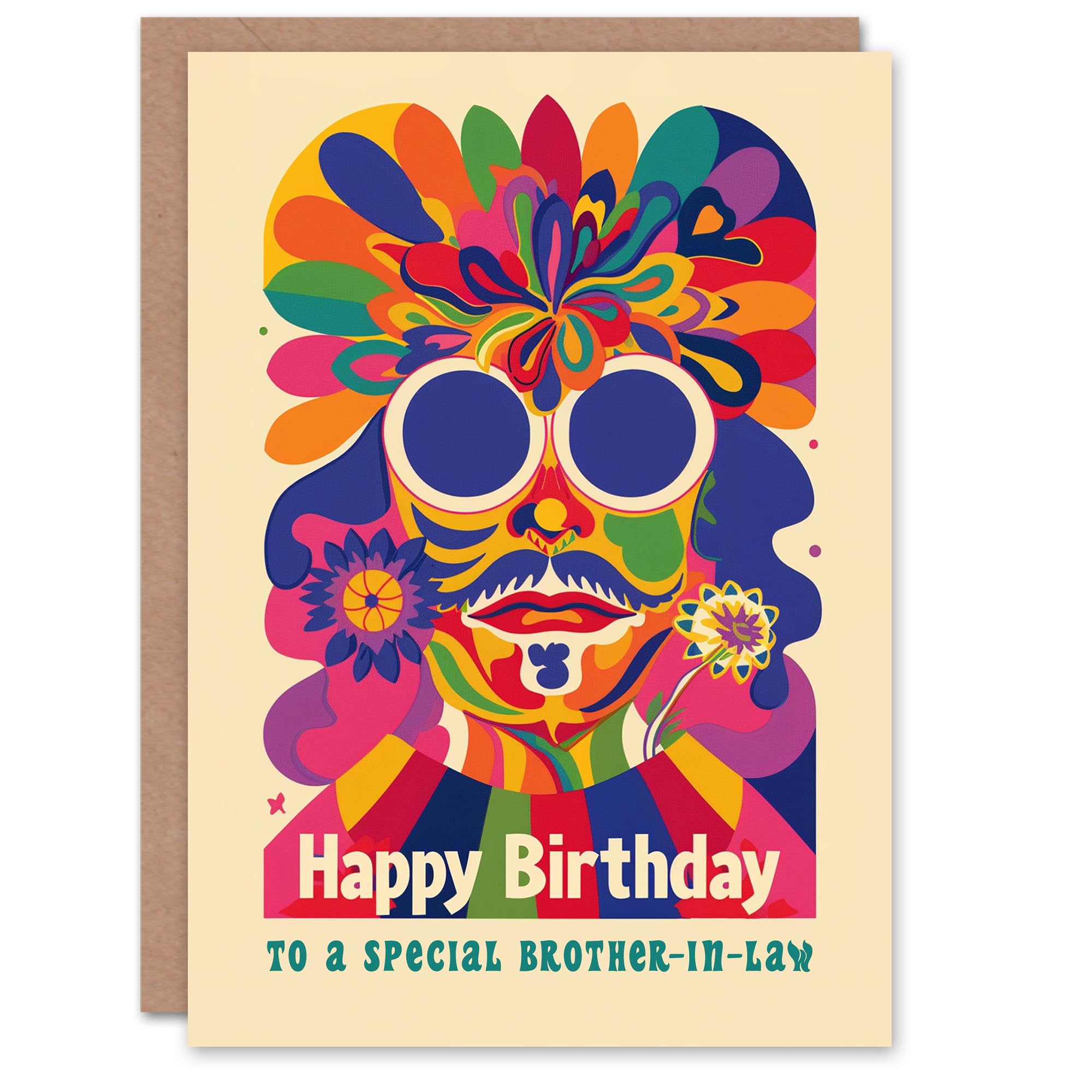 Artery8 Happy Birthday Card to a Special Brother-in-Law Colourful Trippy Hippy Psychedelic Retro Hippie