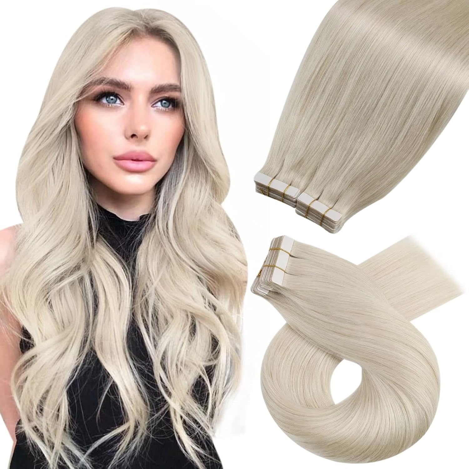 Platinum Blonde Hair Extensions, Moresoo Tape in Hair