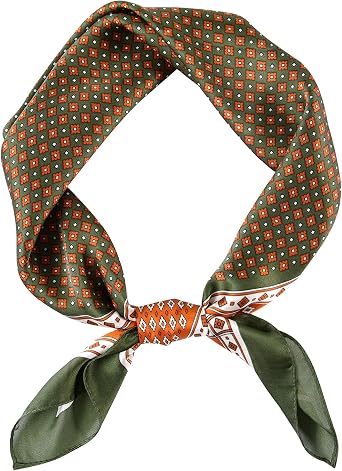 GERINLY Vintage Silk Feel Square Scarf for Men Satin Bandana Tiny Pattern Print Neckerchief Geometry Head Scarf Fashion