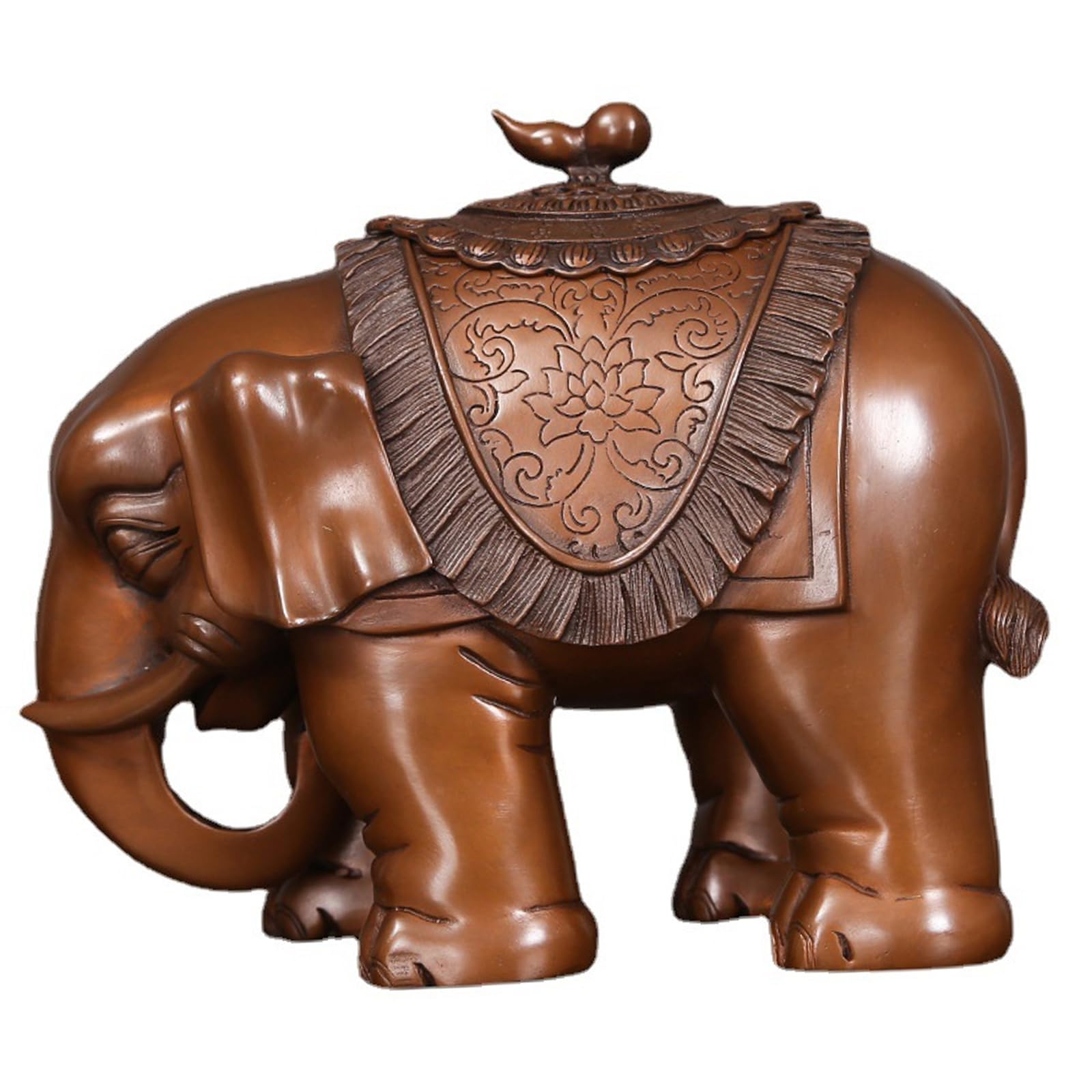 Wo Lai Gou Purple Copper Elephant Incense Burner, Feng Shui Auspicious Elephant Statue With Gourd Lid, Traditional Chinese Incense Holder For Home, Office & Meditation Decor