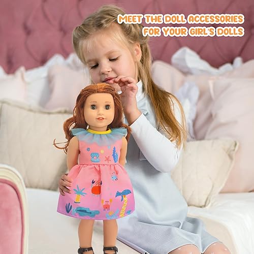 Miniatura 5 de DC-BEAUTIFUL Juego de 6 ropa de muñeca para muñecas de 16 y 18 pulgadas, bonitos conjuntos de vestidos para niñas, ropa de muñeca hecha a mano para