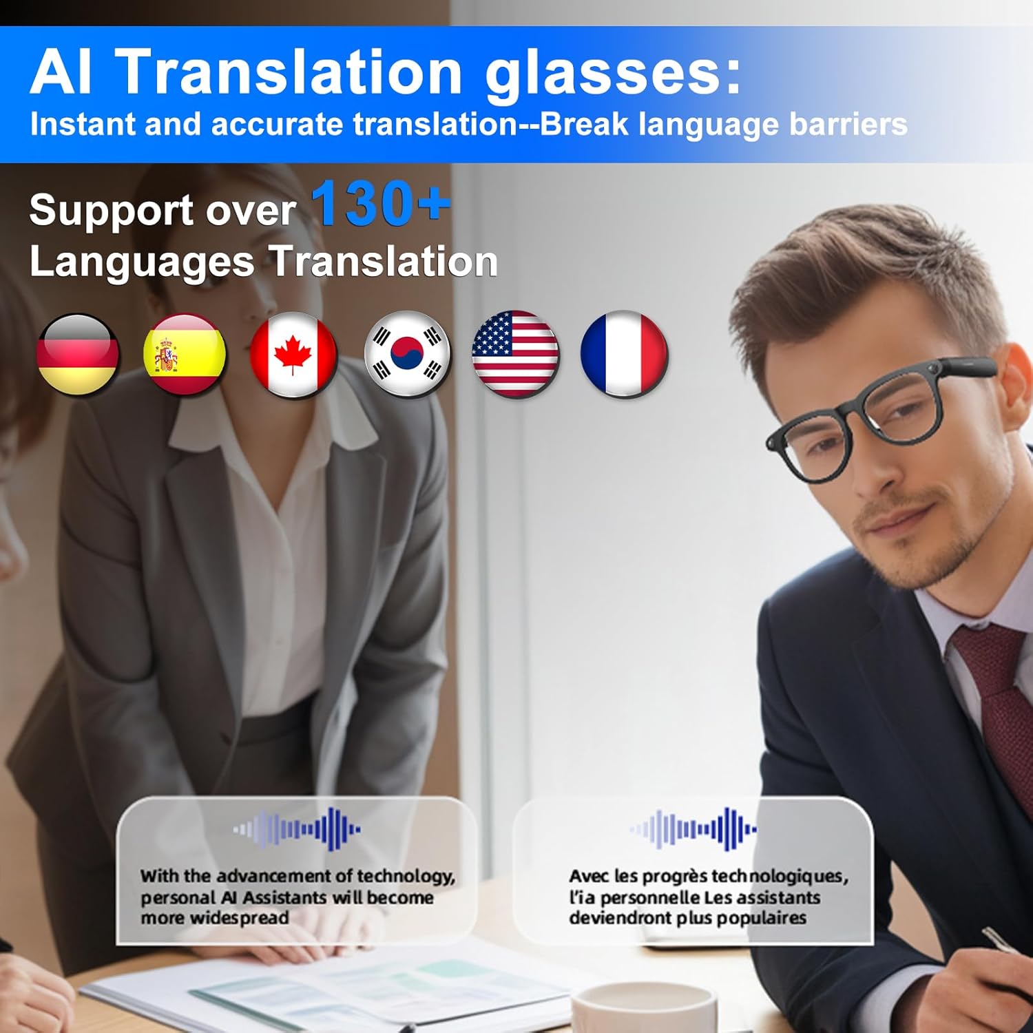 AI Smart Glasses for Men & Women, HD Camera Glasses, Video Recorder, AI Real time Translation, Music Playback, Hands-Free Calls, 4 Color Lenses for Daily Use,Travel