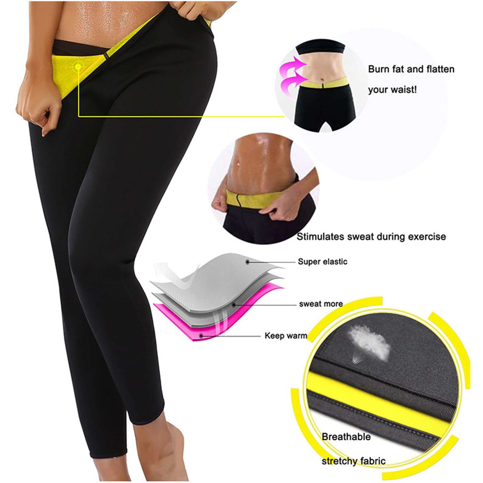 Pantaloni Sauna Dimagranti Donna, Leggings Anticellulite Vita Alta, Tuta per Sudare in Neoprene Pantaloni Snellenti Effetto Sauna per Yoga Corsa Palestra