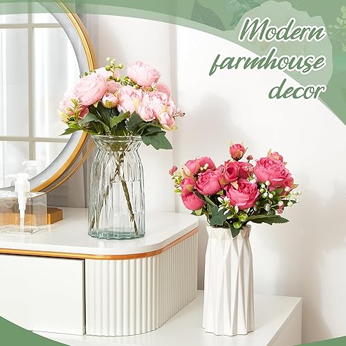 Miniatura 4 de Jexine 12 paquetes de flores artificiales de seda de peonías artificiales, ramo de peonías falsas, ramos de flores artificiales para jarrones,