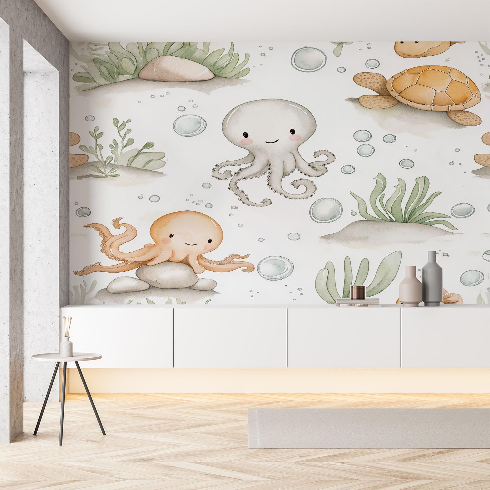 Papier peint panoramique 3D animaux marins pieuvre 250x175 cm pour chambre d'enfant