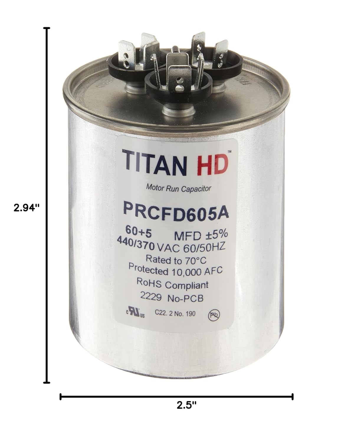 Packard Titan Hd 60+5Mfd, 440/370V, Round Prcfd605A