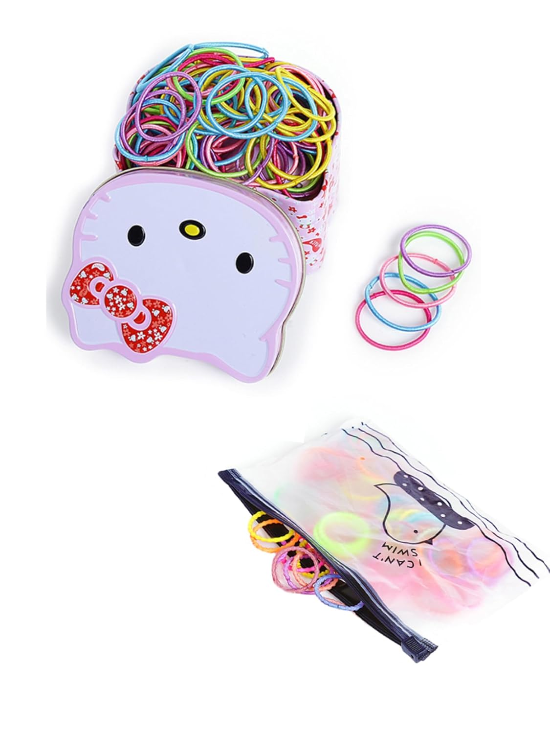 Melbees by Yellow Chimes Rubber Bands for Kids Girls Multicolor Rubberbands Small Pony Holders with Kitty Tin Storage Box for Girls and Kids(Pack of 200 Pcs)