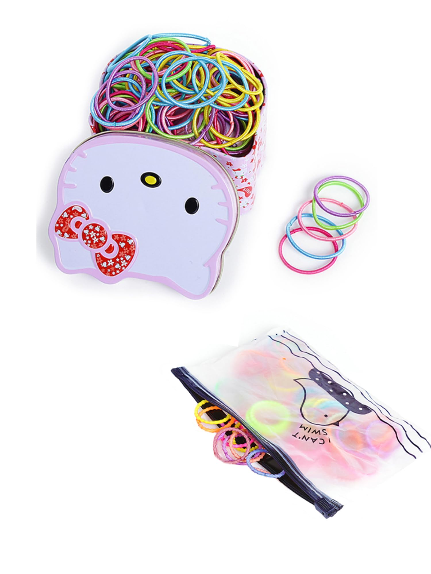 Melbees by Yellow Chimes Rubber Bands for Kids Girls Multicolor Rubberbands Small Pony Holders with Kitty Tin Storage Box for Girls and Kids(Pack of 200 Pcs)