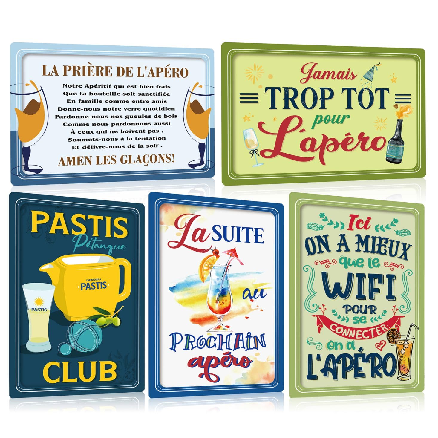 Bar Plaque Metal Vintage Humour : Lot de 5 panneaux de deco murale avec citations 20x30 cm