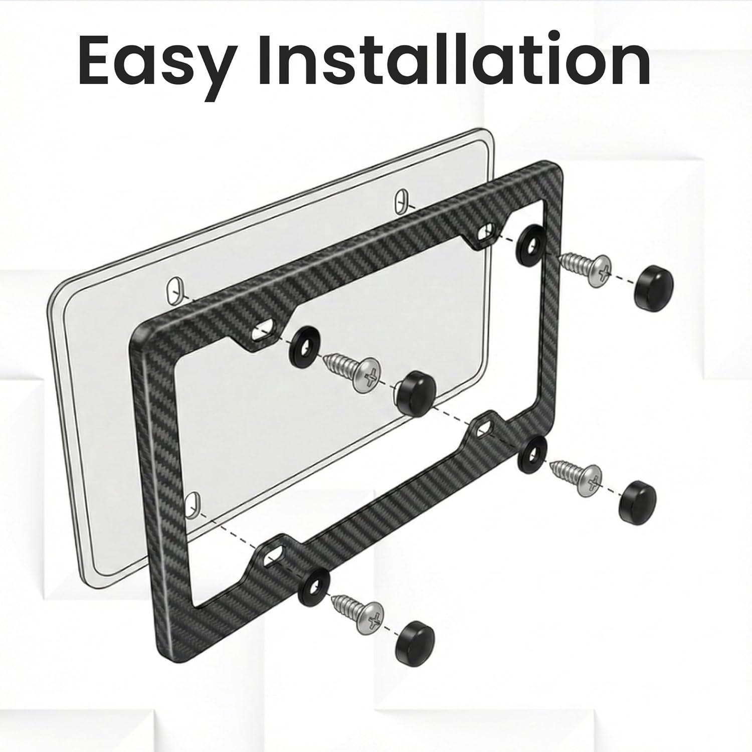 100% Genuine Forged Carbon Fiber Car License Plate Frame with Slim 4 Holes Design & Black Screw Caps with Unti-Theft Security Accesories, Universal Fit, Standard Tag Holder (Forged-Blue)