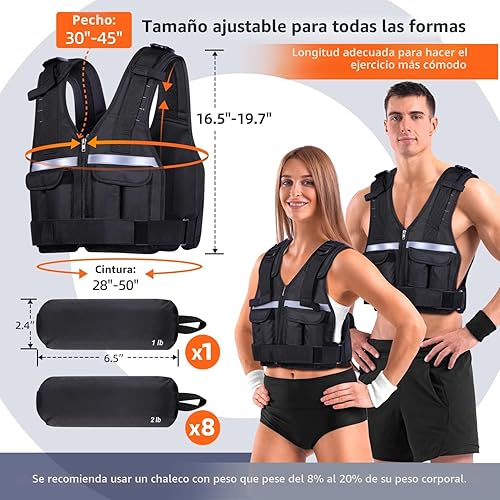 Miniatura 4 de Sportneer Chaleco con Peso Ajustable Pesos: 2-18 lbs/2-40 lbs Chaleco de Peso Lavable para Caminar 16 en 1 Chaleco de Ajuste Rápido para Rucking