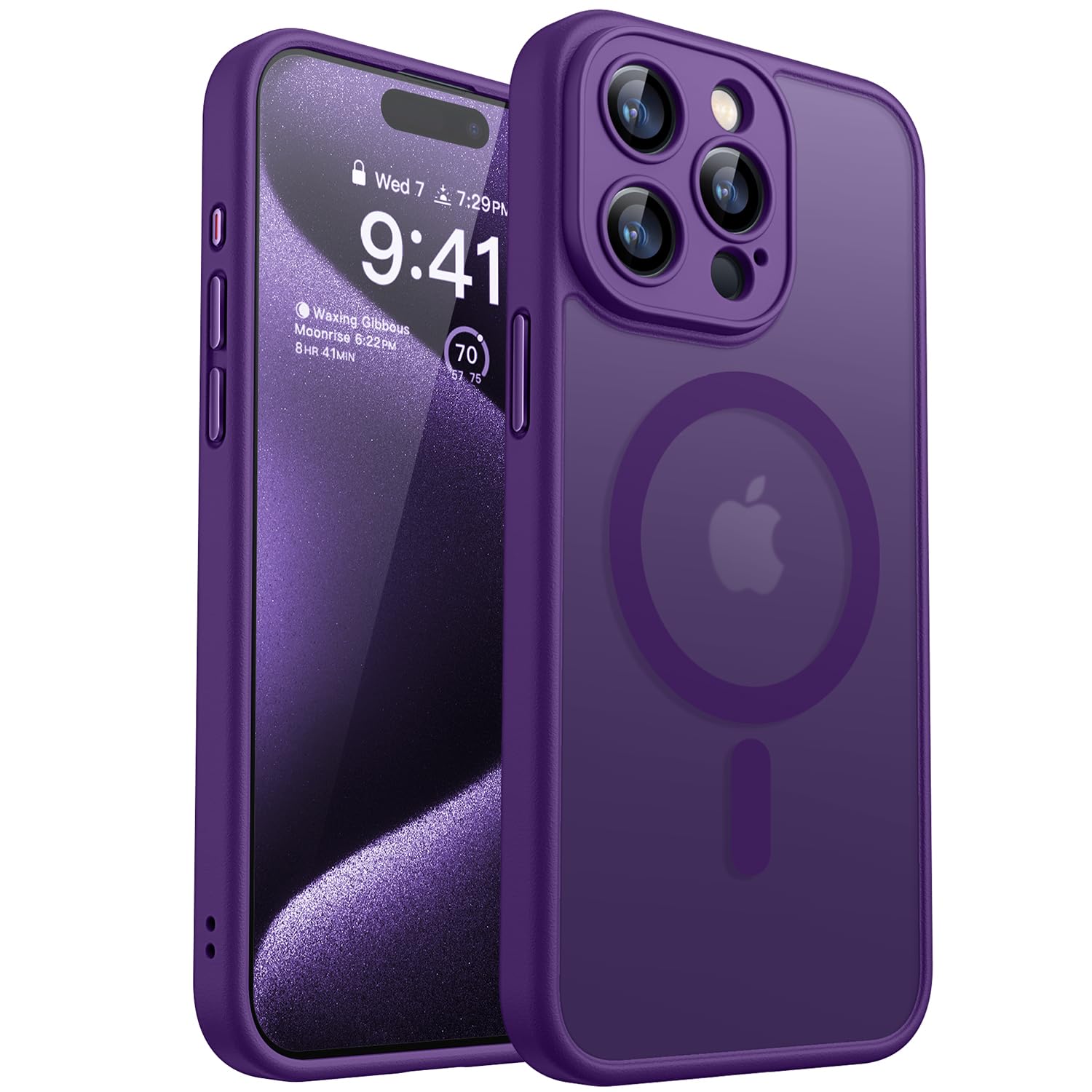 CANSHN Cover Magnetica per iPhone 15 Pro, Compatibile con MagSafe, [Protezione Completa Della Fotocamera], Custodia Traslucida Opaca Protettiva Sottile Antiurto 6,1 Pollici - Viola Profondo