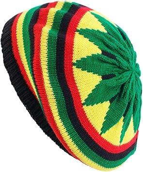 Jamaican Karasta Knit Beanie Hat Beret Multicolor Leaf Hip Hop Fashion Nex Slouchy Slouchy Cap