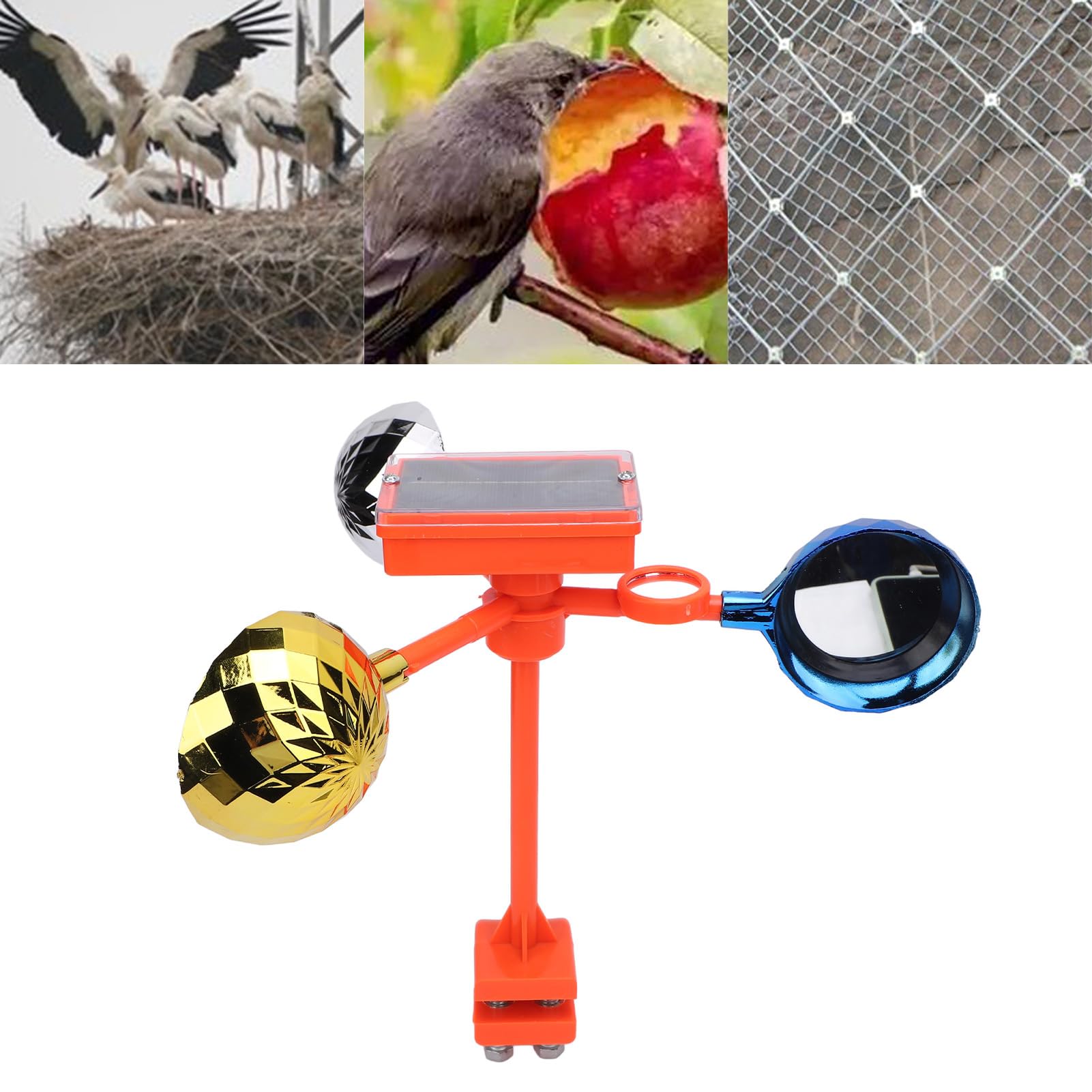 Dispositivo Disuasorio para Espantapájaros con Voz Visual, Carga Solar, Prismas Reflectantes de 360°, Dispositivos para Ahuyentar Pájaros para Jardín, Techo, Granja, Patio Exterior