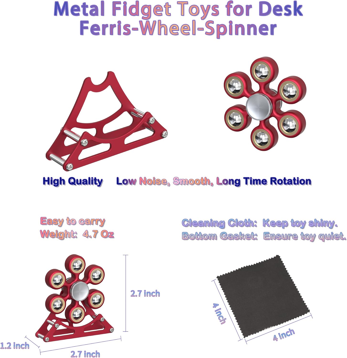 Desk Toys for Fidget Ferris-Wheel Spinner: 4mins Metal Cool-Gadgets Kinetic-Toy, Cool-Stuff for Kid Children Teen Adult EDC-Toy, ADHD Tools Stress Relief for Office Home School Men Woman Christmas
