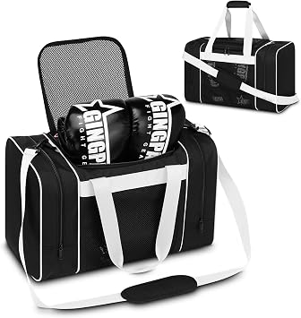 Boxing Gym Duffle Bag, Breathable Mesh Gym Bag for Boxing Gear | Wet Pocket, Privacy Pocket & Removable Shoulder Strap, Multipurpose Muay Thai, MMA, BJJ, Jiu Jitsu, Wrestling Workout Bag