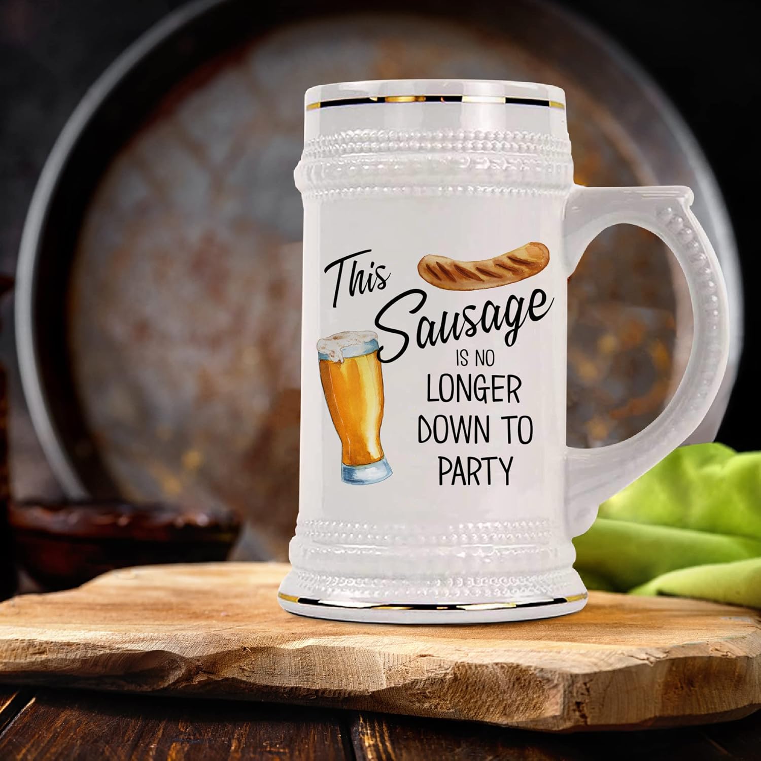 Bachelor Party Beer Mug for Groom This Sausage Is No Longer Down To Party Funny Engagement Wedding Ideas for Future Husband Boyfriend Fiance 22 Oz. Beer Stein