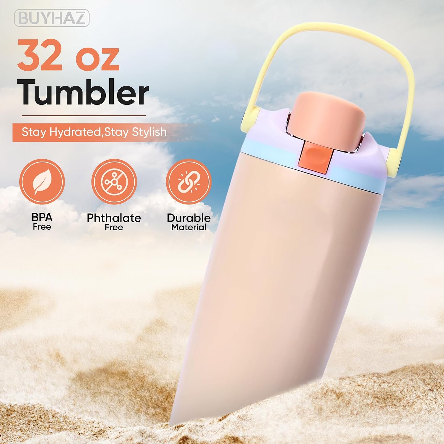 32oz Insulated Water Bottle, Stainless Steel Water Bottle with Straw Lid and Carry Handle, Leakproof BPA-Free Sports Bottle for Gym, Travel and Office