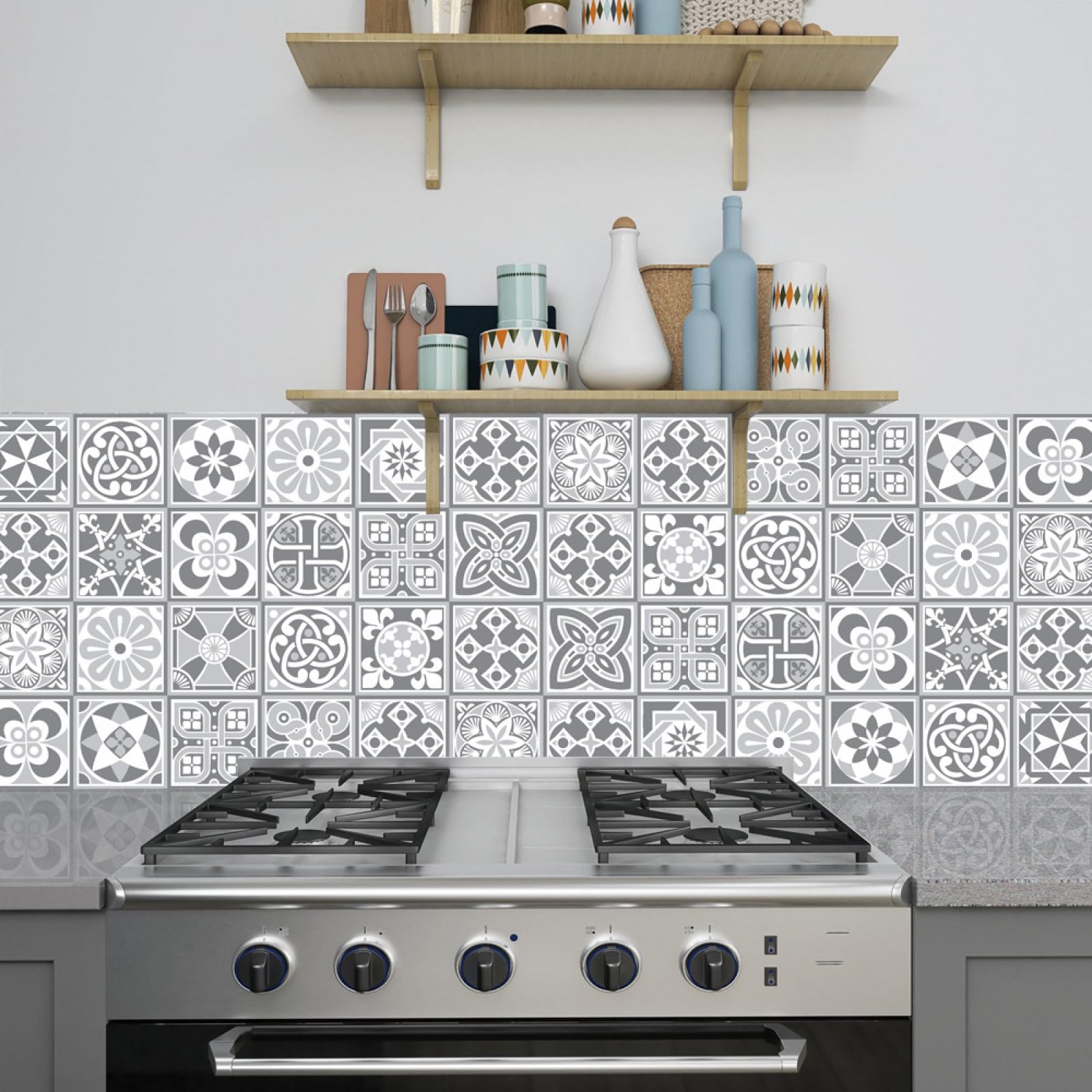 Piastrelle Adesive Cucina Modello Grigio Chiaro Pavimento pvc Adesivo Mobili Decorazioni Piastrelle Adesive Bagno Impermeabile Resistenza all'olio Mattonelle Adesive