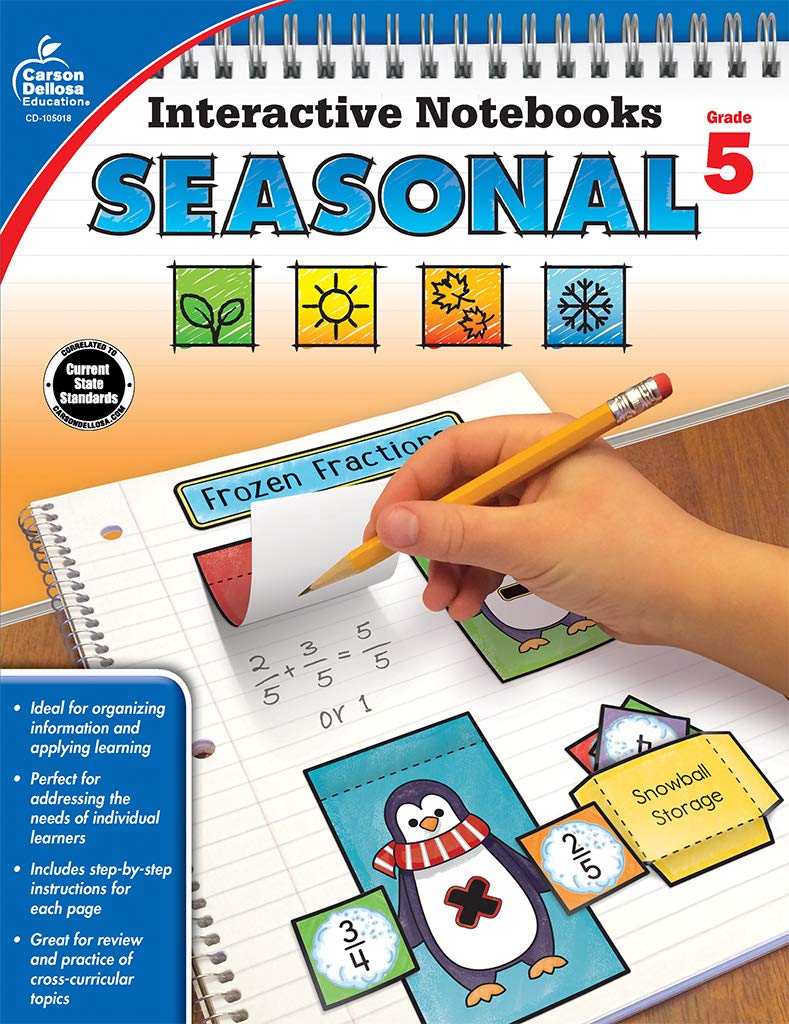 Carson Dellosa Seasonal Interactive Notebooks, Fall, Winter, Spring, and Summer Reproducible 5th Grade Math, History, Science, Vocabulary, Reading Comprehension Activities and Crafts