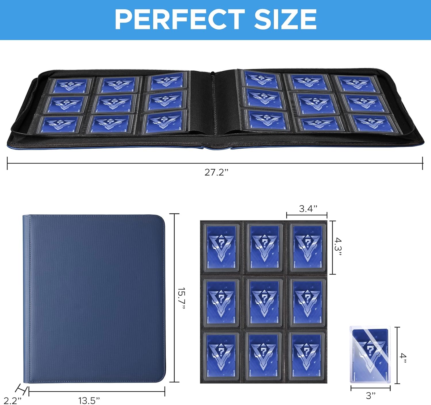 Top Loader Binder with 20 Toploader, JIQEZNL Premium 9 Pocket Top loader Binder for Cards, Holds 288 Toploaders, Pokemon Top Loader Binders for Trading Cards, TopLoad Binders for 3 x 4'' Toploader -BE