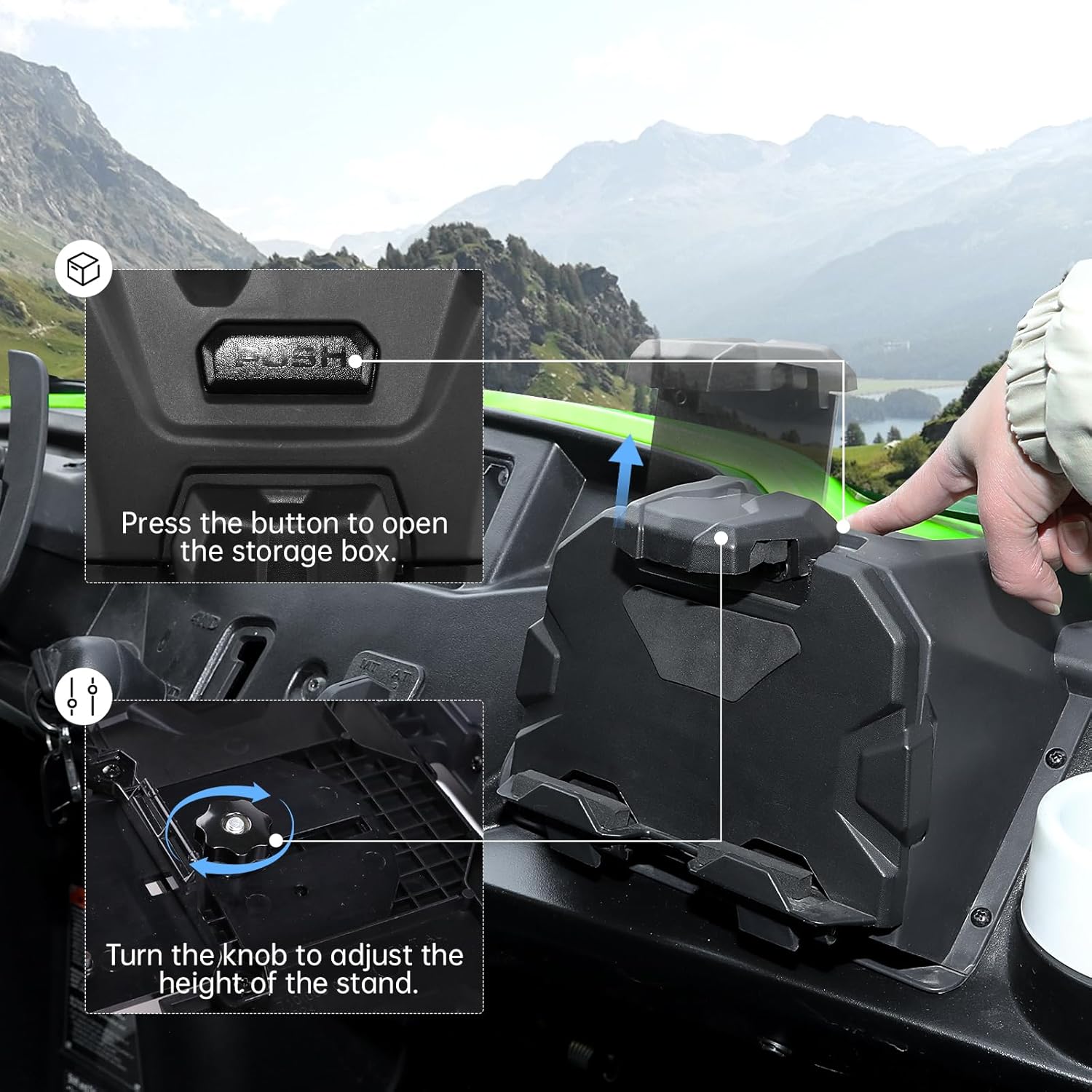 Tablet Phone Holder for Honda Pioneer 520 500, Adjustable Electronic Device Navigator GPS Tablet Phone Mount with Storage Box for Honda Pioneer 520 2021-2025/500 2015-2023 Accessories