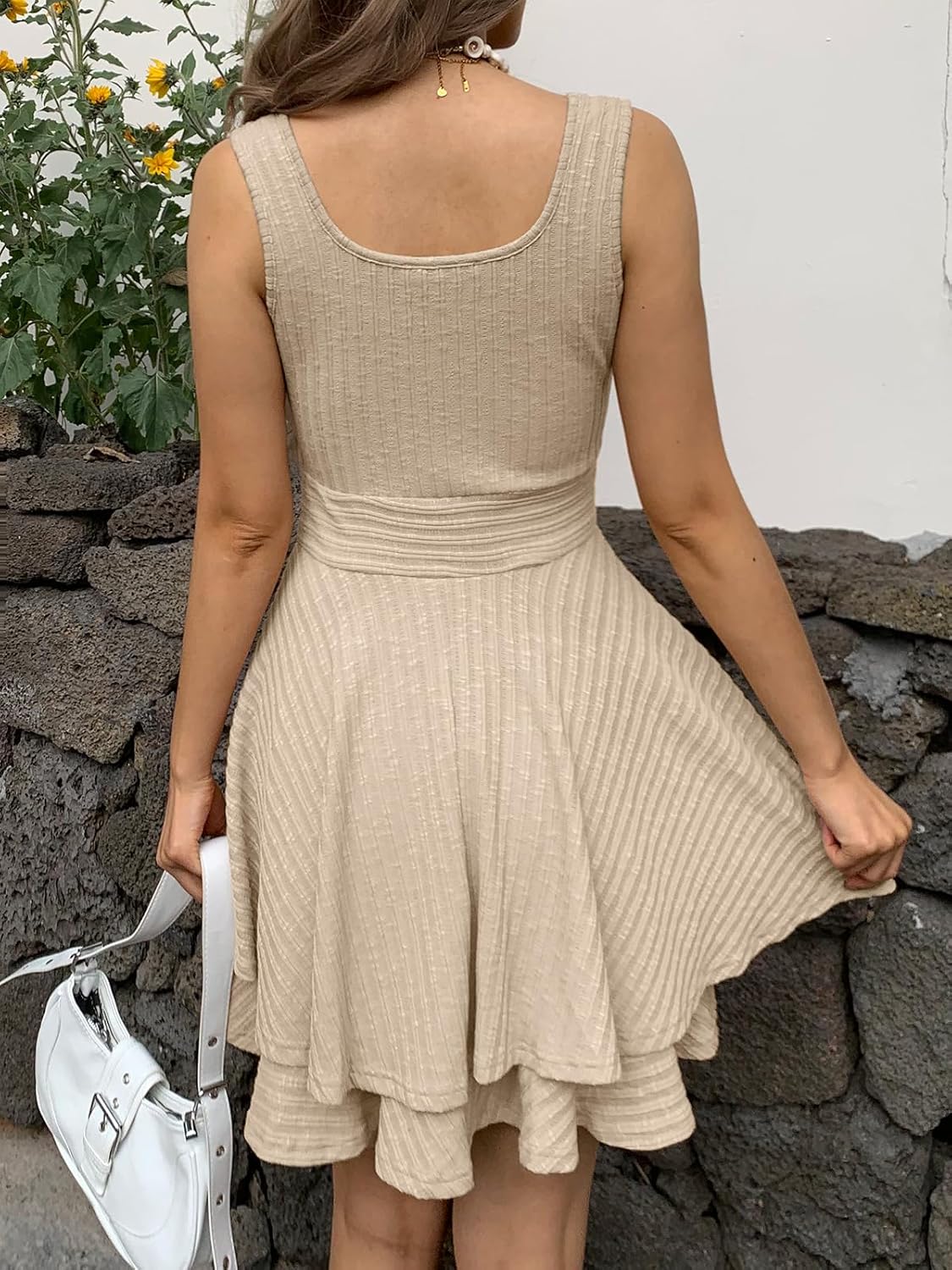 Summer Dress for Women Casual Sleeveless Square Neck Ruffle Tiered Short Flare Dress A Line Beach Boho Sundress - Image 5