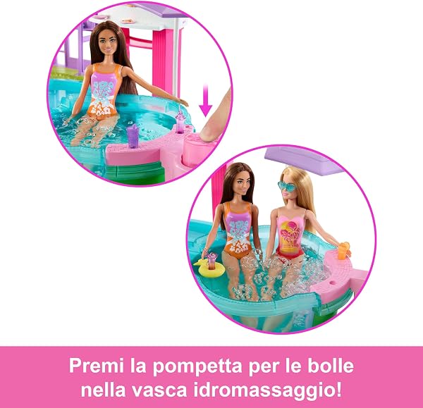 Barbie - Piscina dei Sogni, set con 6 aree di gioco tra cui scivolo e idromassaggio, cuccioli, galleggianti e oltre 20 accessori inclusi, giocattolo per bambini, 3+ anni, JKG83 - 2