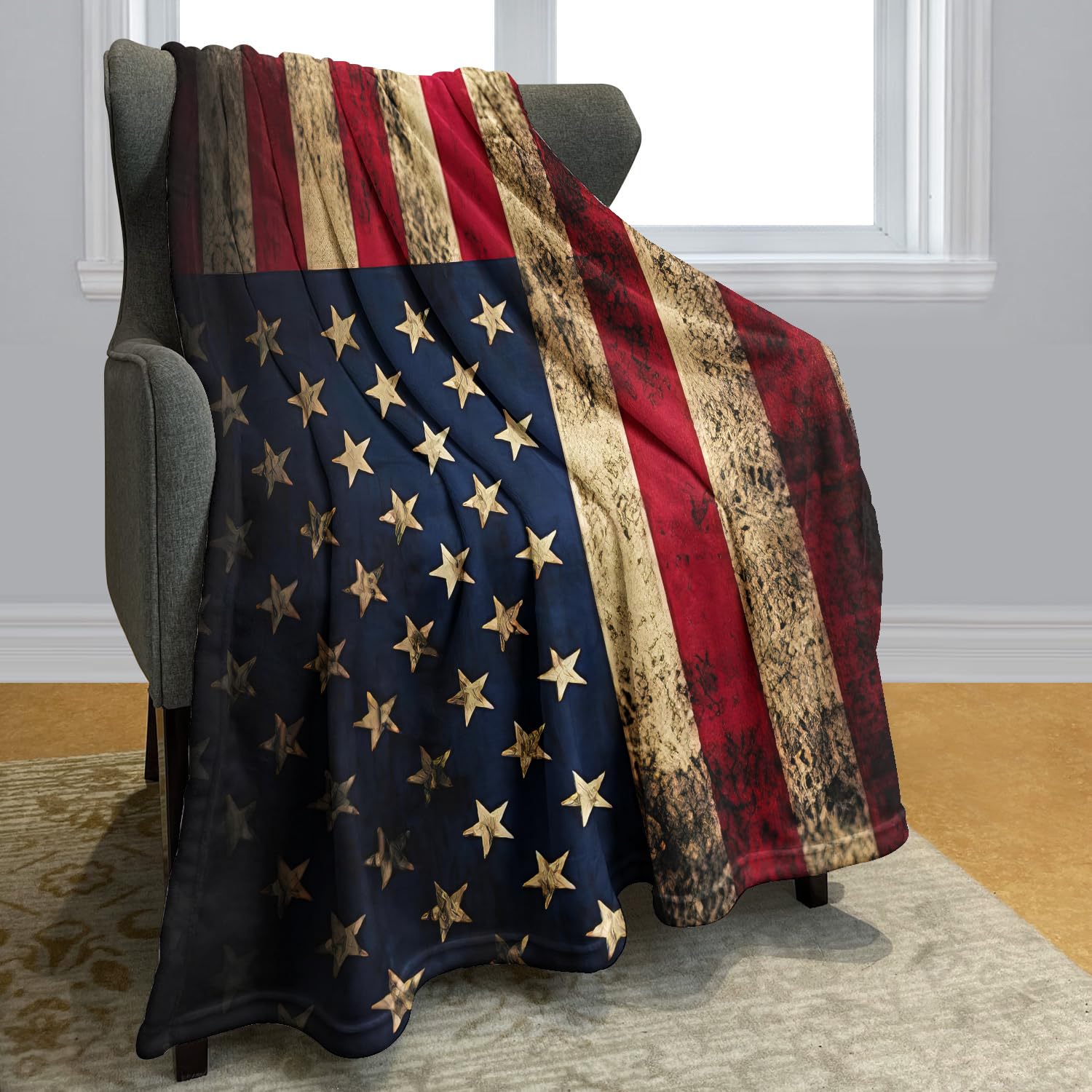 YISUMEI Decke 150x200 cm Kuscheldecken Sanft Flanell Weich Fleecedecke Bettüberwurf Vintage amerikanische Flagge Grunge