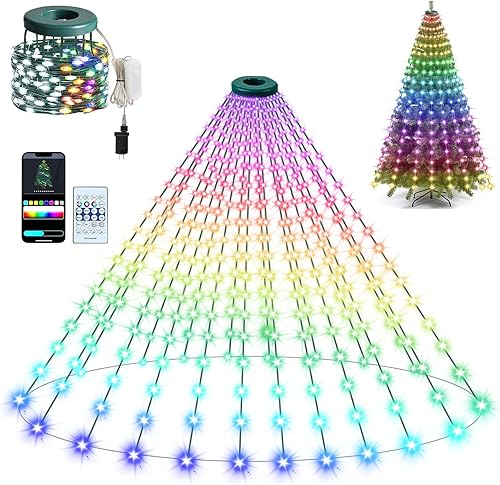 Luces para árbol de Navidad, 400 luces LED de 6.6 pies x 20 tiras de luces con aplicación y control remoto, multicolor, 24 modos con temporizador y