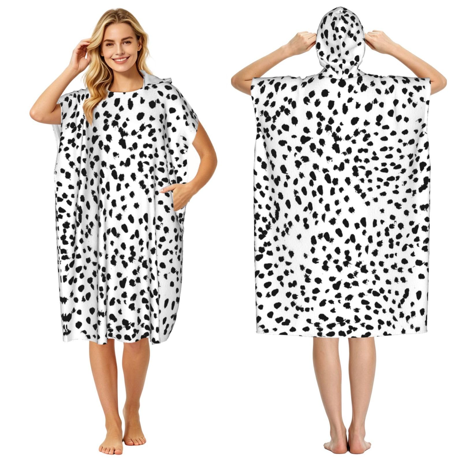 Poadnly Dalmatian Print, Adult Hooded Beach Towel 90 x 110 cm,Changing Bath Robe, Surf Poncho Towel For Women Men