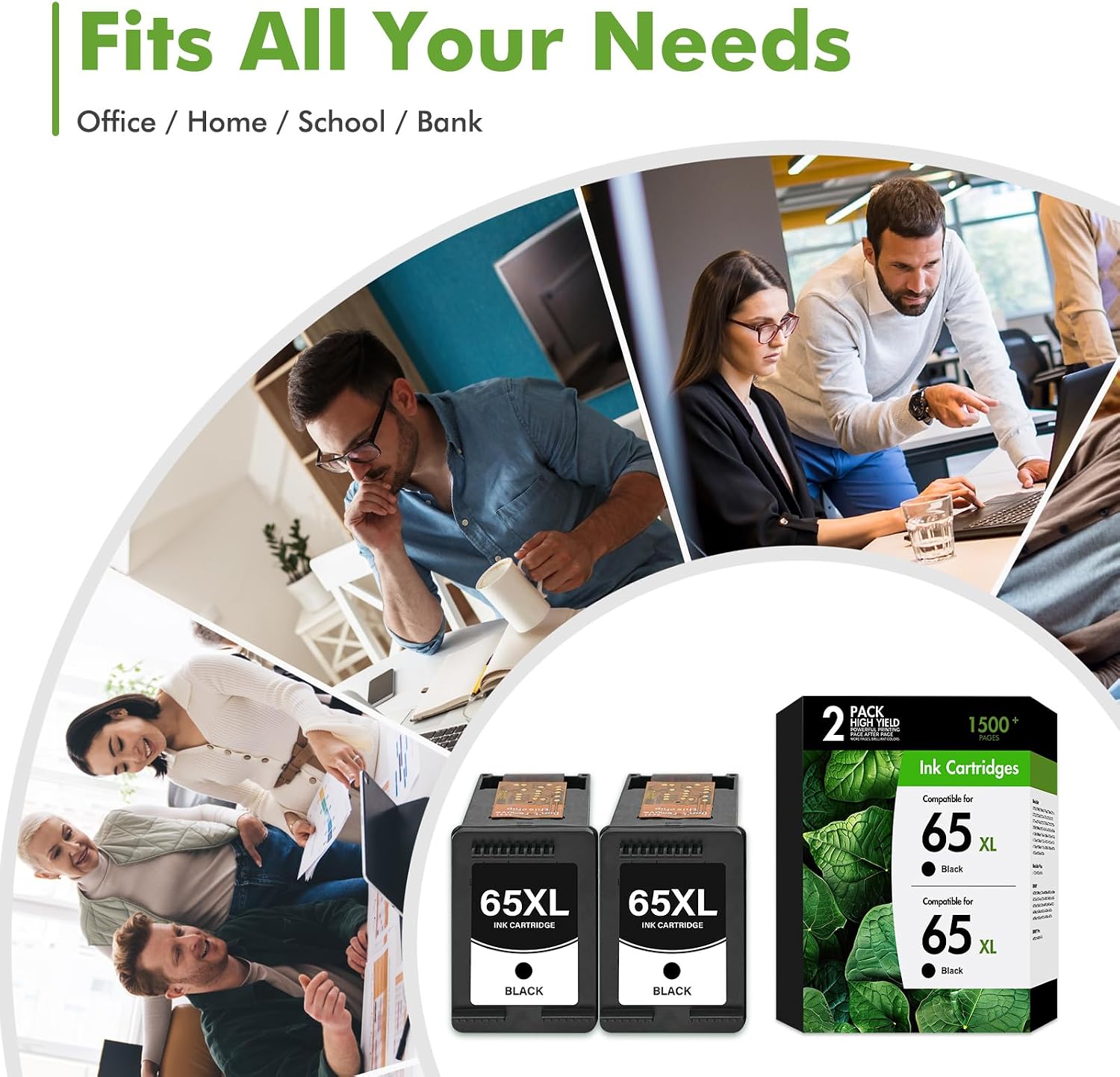 65 65XL Black Ink Cartridges Replacement for HP 65XL Black Ink Cartridge Work for Envy 5055 DeskJet 3755 3700 3772 2600 3752 Envy 5000 5052 5070 Printer High Yield Black 2-Pack