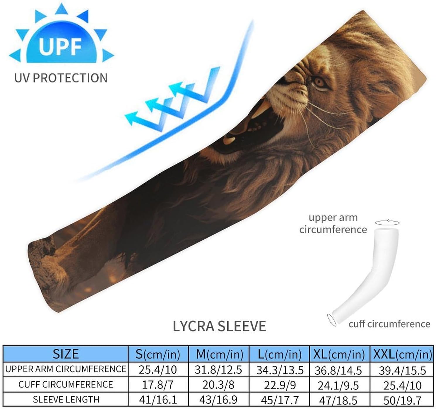 Angry Roaring Lion Arm Sleeves for Men Women Sun Protection Sleeves Cooling Compression Arm Covers for Sport