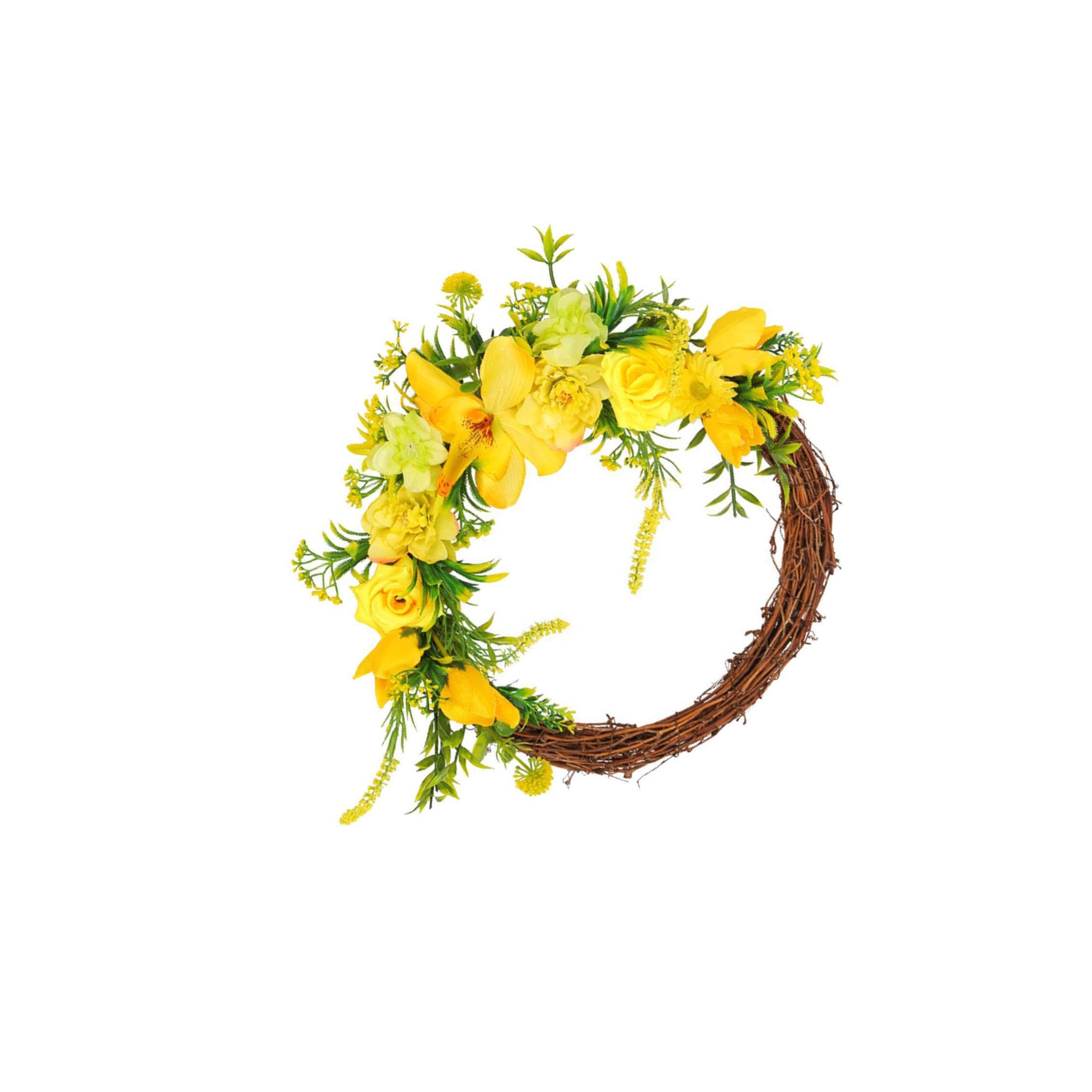 Kixzsaz Yellow Artificial Harvest Wreath Hanging Ornament Vibrant Front Door Decoration Thanksgiving Harvest Theme And Sense Of During Thanksgiving. Festival
