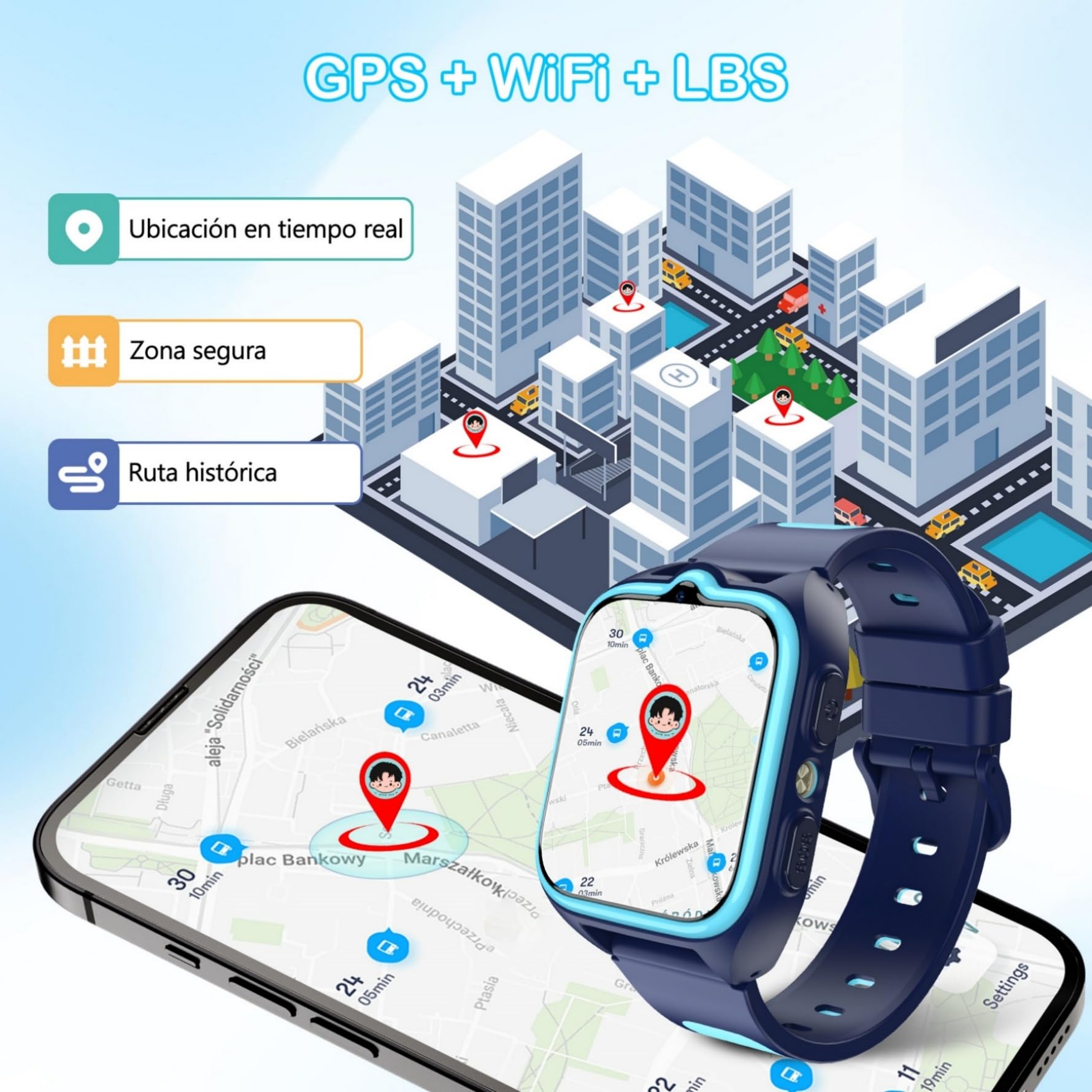 IOWODO Reloj Inteligente Niño, 4G Smartwatch Niños con GPS y Llamadas, Videollamadas,SOS,Linterna LED,Batería de 800 mAh, Modo Clase,Juegos,Cámara, IP68, Regalo y Juguete para Niñas y Niños