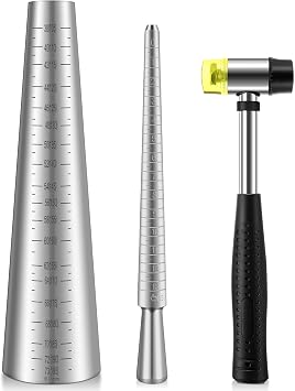 Professional Ring Bracelet Sizer Measuring Tool Set Silver, Circle | Includes Metal Ring Mandrel, Metal Bracelet Mandrel, Rubber Hammer, Stainless Steel Sizers for Repairing Rings & Bracelets
