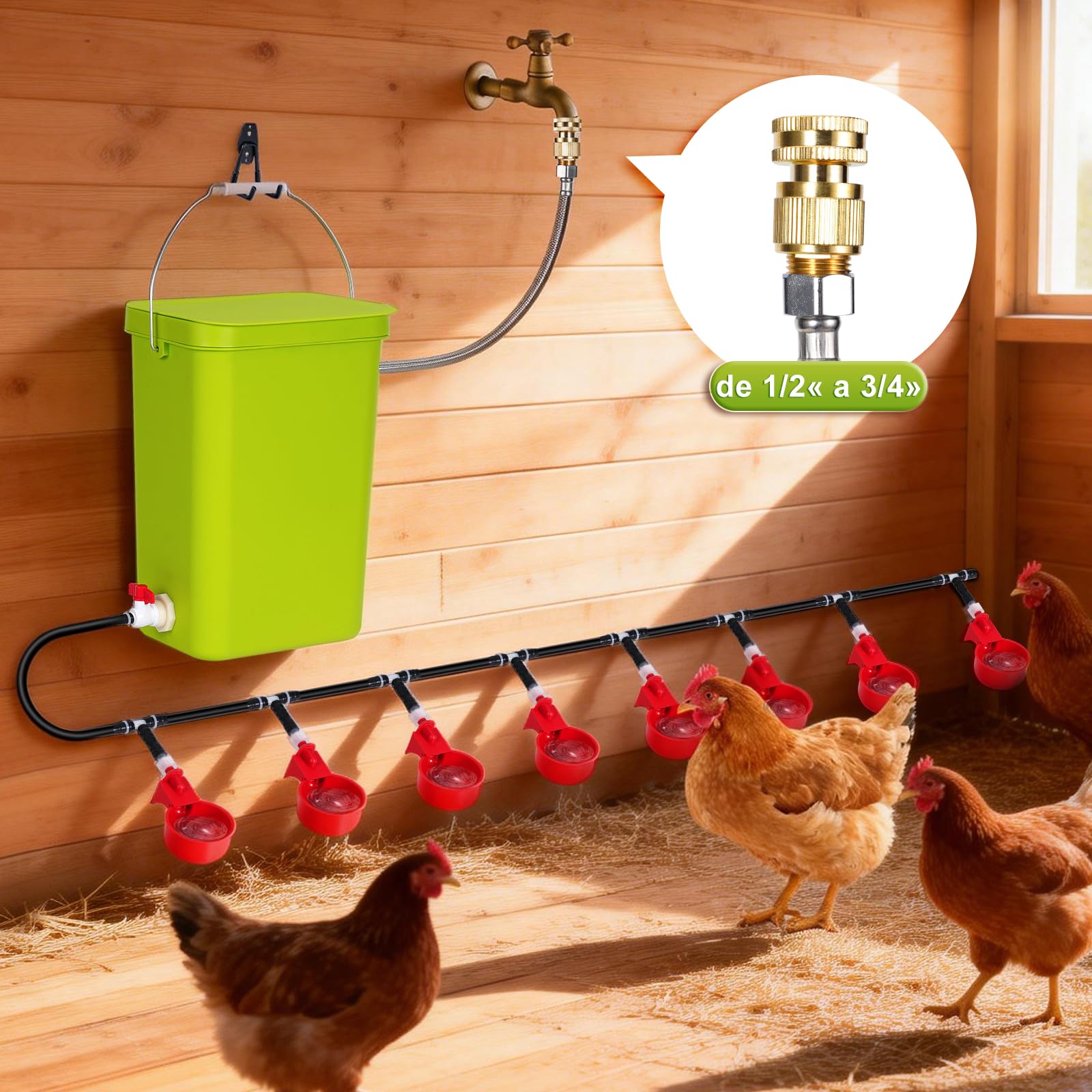 Kit completo de 12 litros de bebedero automático para pollos con válvula flotante, fuente de agua para aves con bebederos, bebedero para pollos, patos, gansos y codornices
