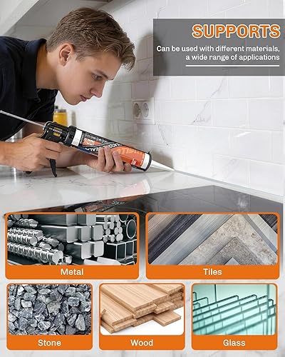 Miniatura 5 de WELLUCK Sellador de Silicona Transparente, 100% Adhesivo Sellador de Silicona Impermeable, para RV, Cocina, Baño, Ventana, Puerta, Vidrio, 10.2 FL.