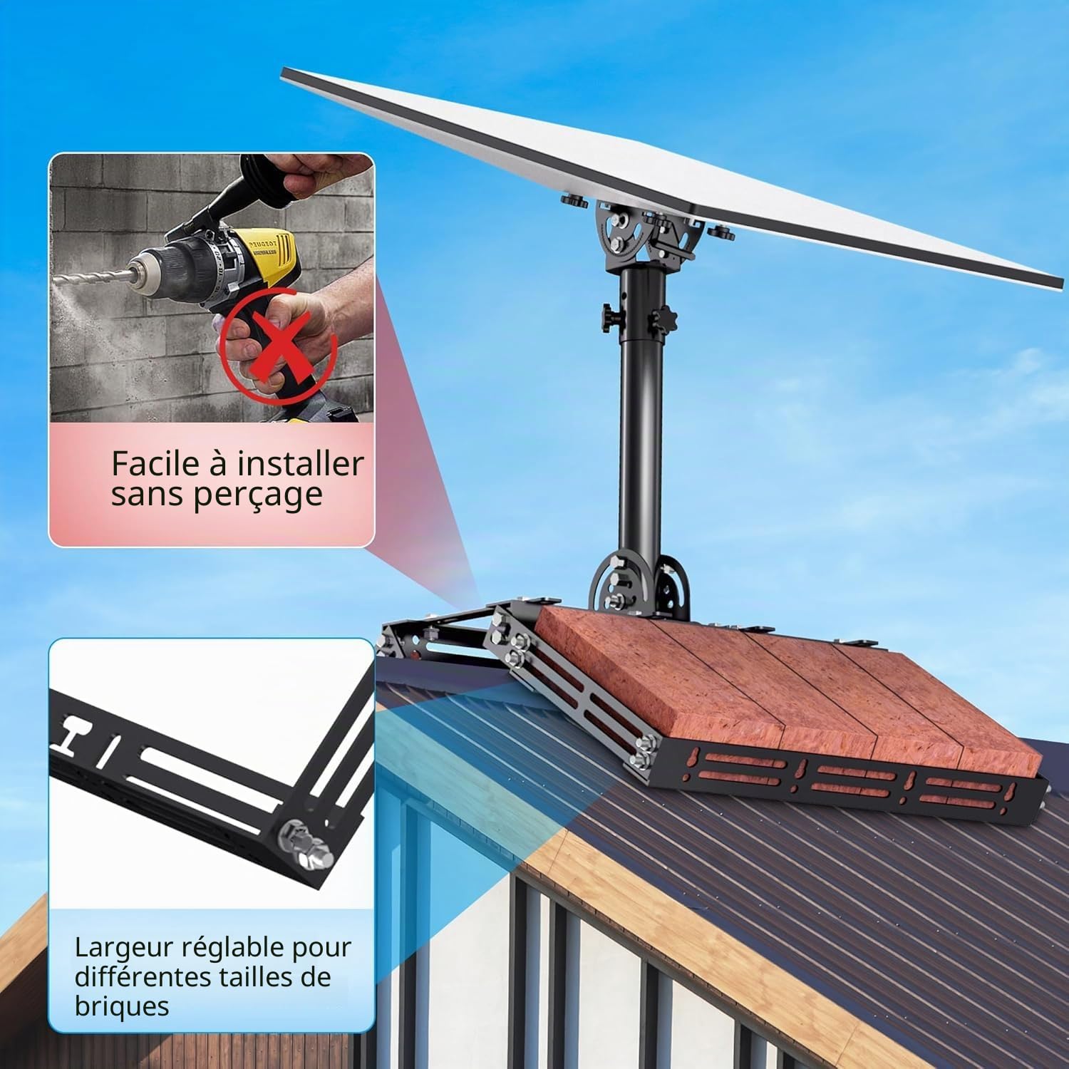 Support de toit en crête Starlink Gen 3, kit de montage rotatif à 360° compatible avec le dish standard Starlink V3, adaptateur de tuyau Starlink Gen 3 et kit de montage Starlink