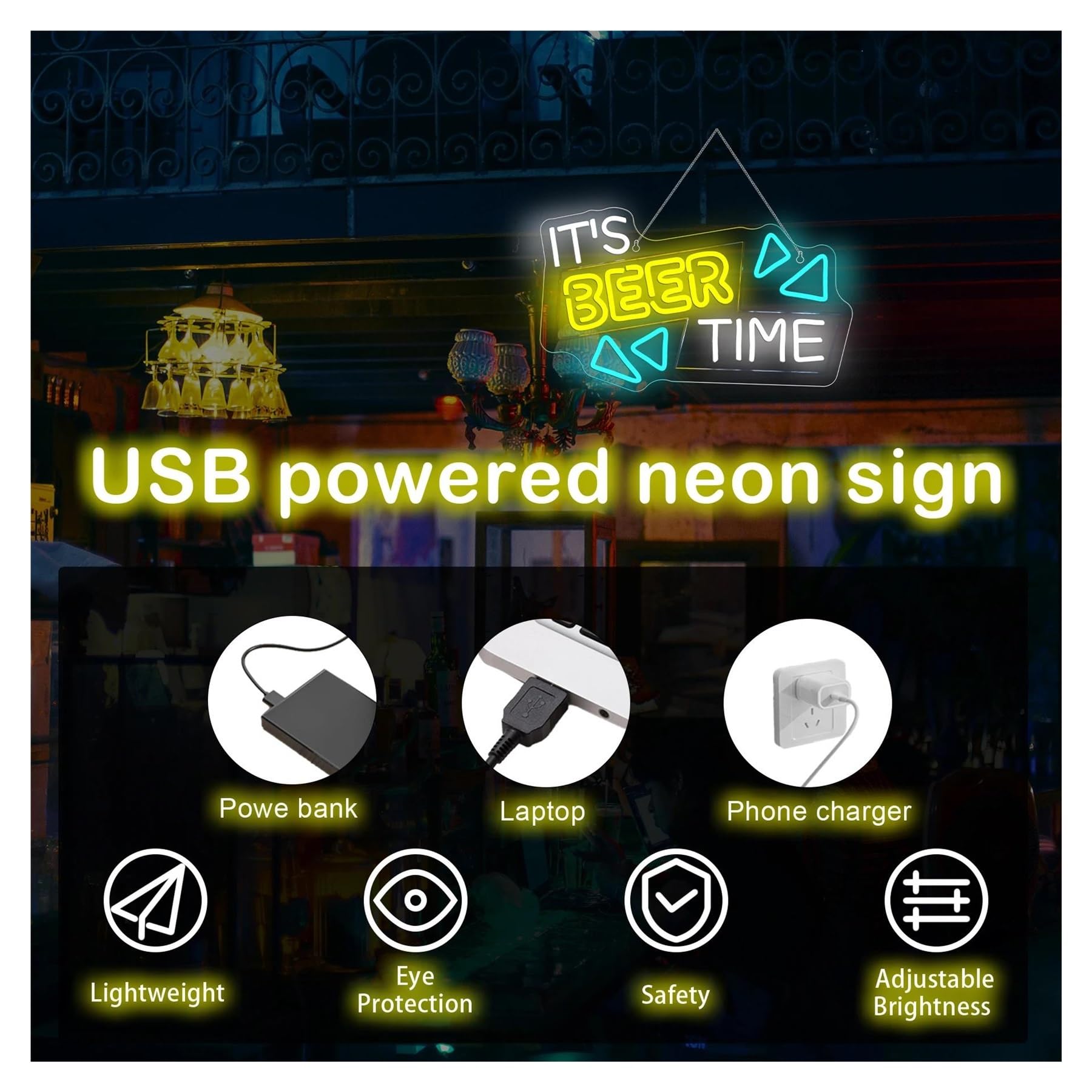 Decoración Lámparas Letrero De Neón It's Beer Time Con Luz LED Regulable Por USB Para Bar, Pub, Fiesta, Club, Decoración De Pared, 42cmx24.5cm