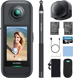 AKASO 360 Action Camera Drone-View Combo - 5.7K 72MP 360° Touch Screen Camera with Invisible Selfie Stick, 2-Hour Battery, AI Tracking, Weatherproof, Stabilization & 256GB microSDXC Card