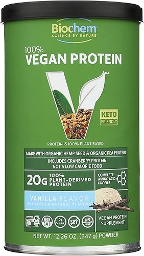 Biochem 100% Vegan Proteínas en Polvo, vainilla, 11.4-ounce