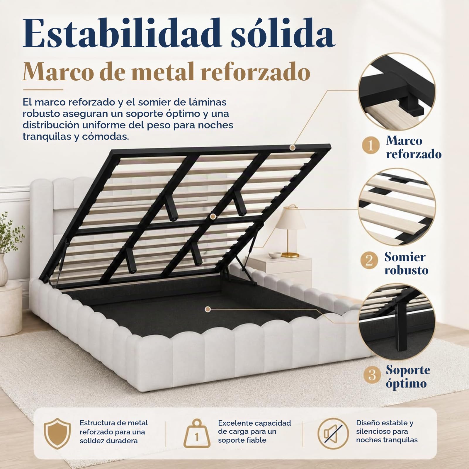 Fofetbfo Cama Baúl 140 x 200 cm, Burbuja Cama Doble Acolchado con Iluminación LED y Tipo-C y USB, Cama Capitonada con Almacenamiento, Marco de Cama Hidráulica con Somier de Latte, Lino (Beige, 140 x