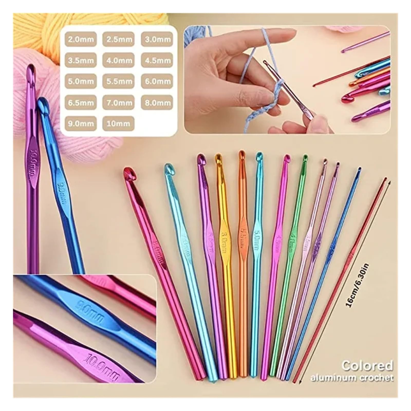 OPIGJUFD Kits de Ganchillo Juego de bolsa crochet portátil, herramienta for tejer lana, regla costura, agujas, hilo, kit completo material para Proyectos de Manualidades(107 pcs set)