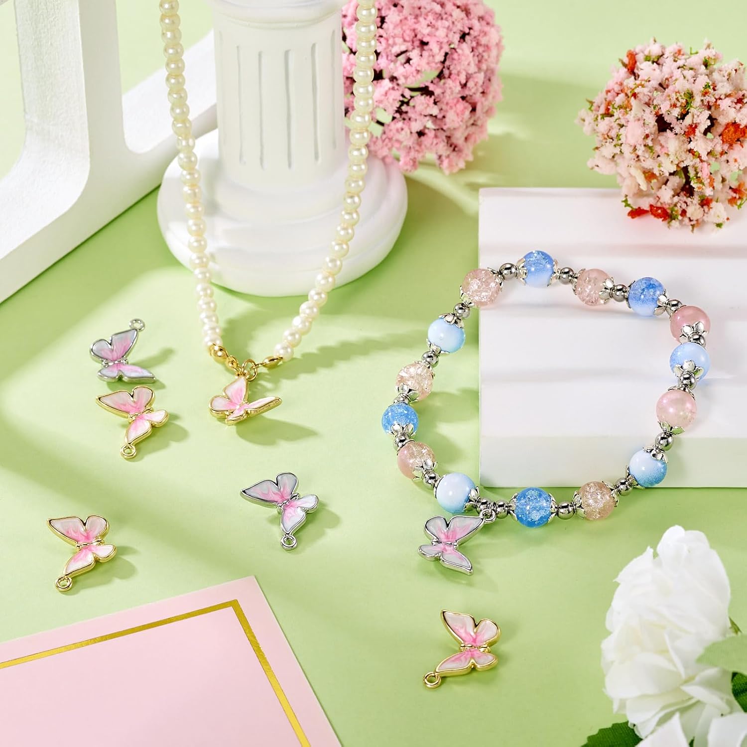 Cheriswelry 16Pcs Butterfly Enamel Charms Light Gold Alloy Enamel Pendants Gradient Butterfly Metal Links 14x18mm for DIY Craft Necklace Earring Bracelet Jewelry Making - Image 2