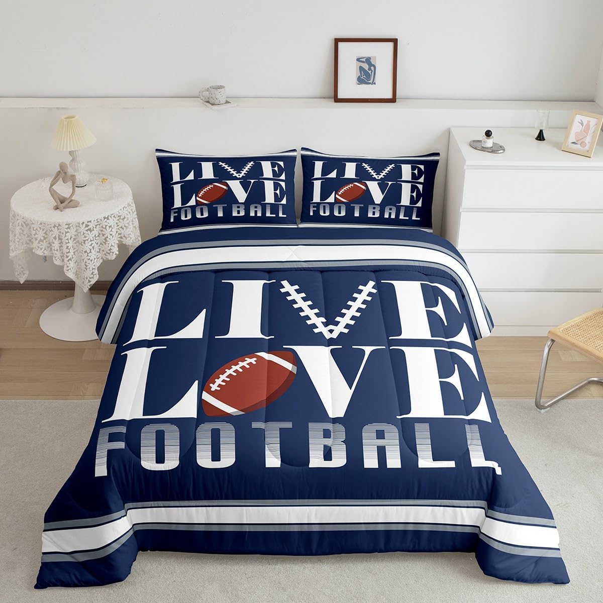 Rugby Sports Bedding Set Full Size Football Comforter Set for Kids Boys Girls Decor Soccer Ball Game Comforter Microfiber American Football Player Duvet Set Bedroom Quilt Set Multi 05 Full