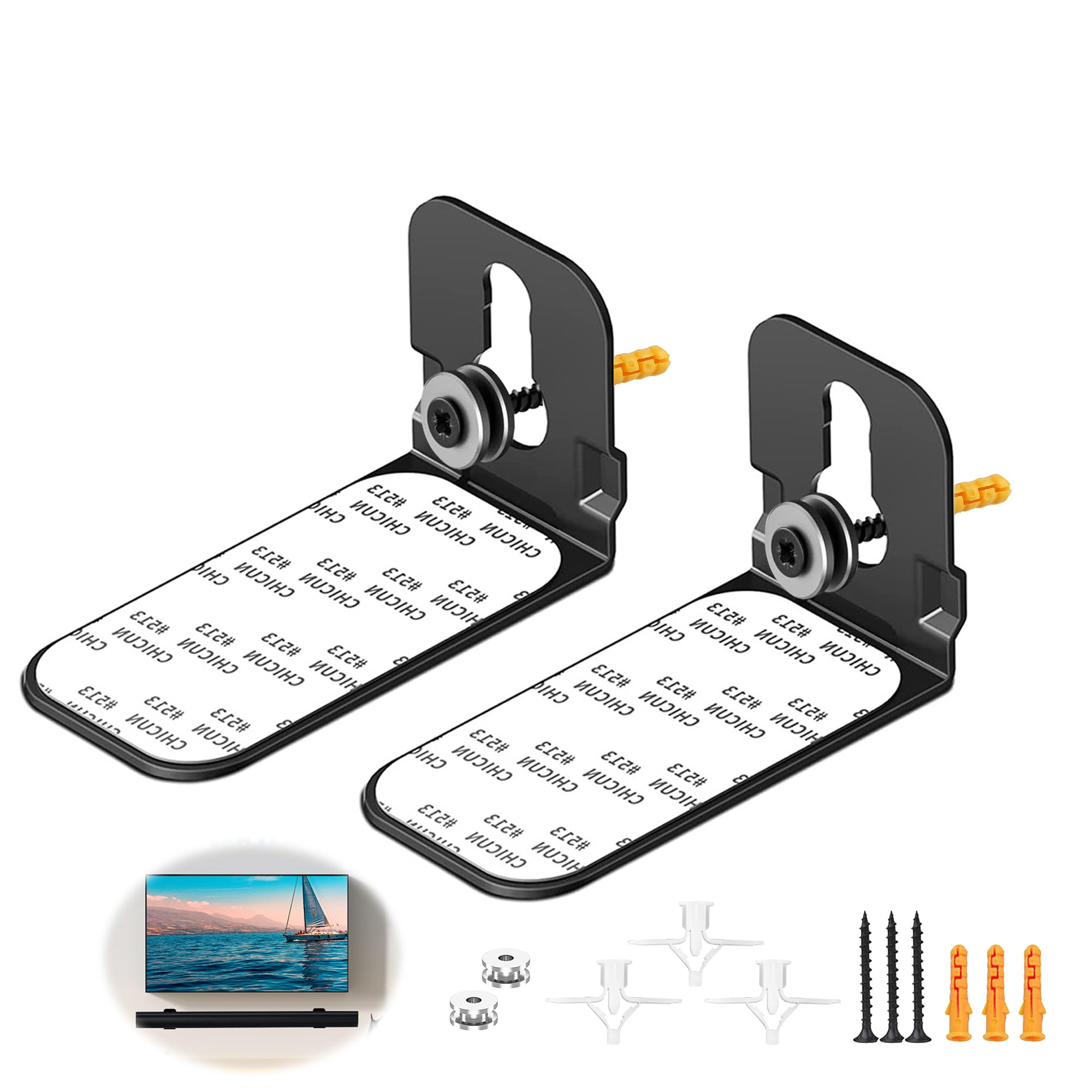 Soporte Barra Sonido, Universal Soporte para Barra de Sonido para Sonos,Hisense, JBL, Base Barra Sonido LG, Cargable hasta 15kg, Base Altavoces de Montaje en Pared con Kit de Hardware